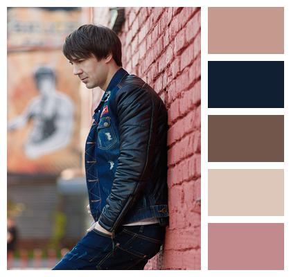 Casual Lifestyle Male One Back To The Wall Man Red Brick Wall Wall Guy Outdoor Brick Image